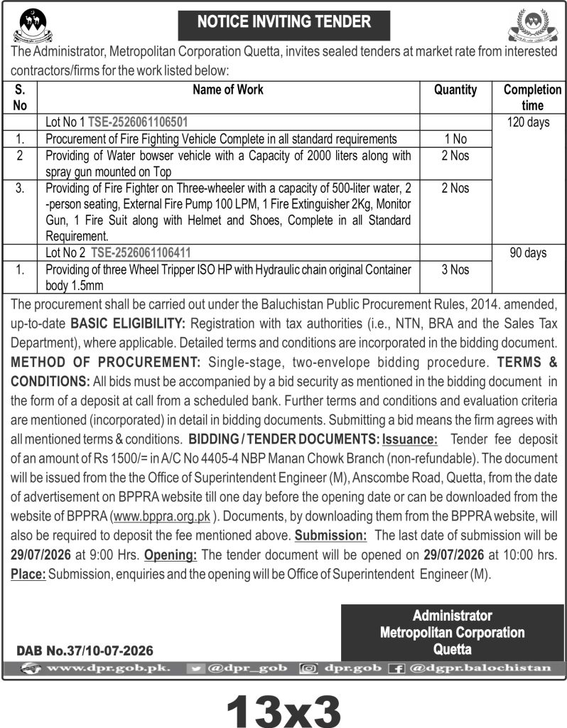 Invitation Tender Notice July 2026
